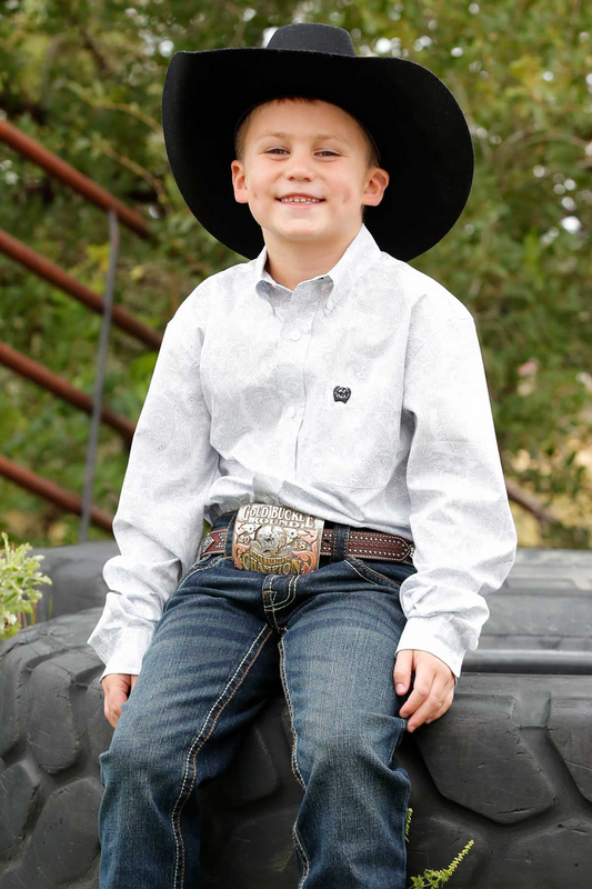 CINCH WHITE PAISLEY PRINT - KIDS BOYS SHIRT - MTW7060393