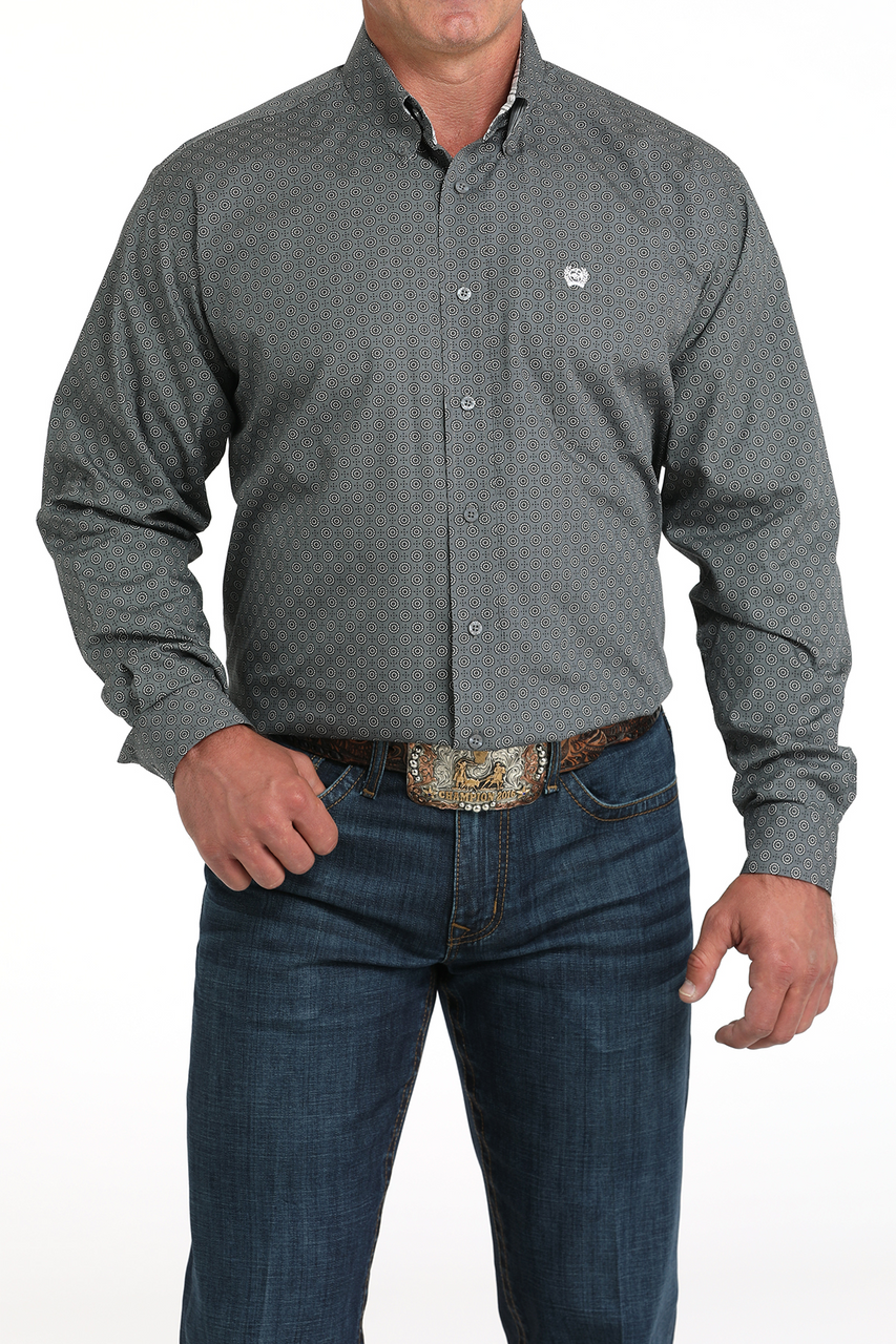 CINCH DARK GREY GEOMETRIC PRINT - MENS SHIRT - MTW1105987