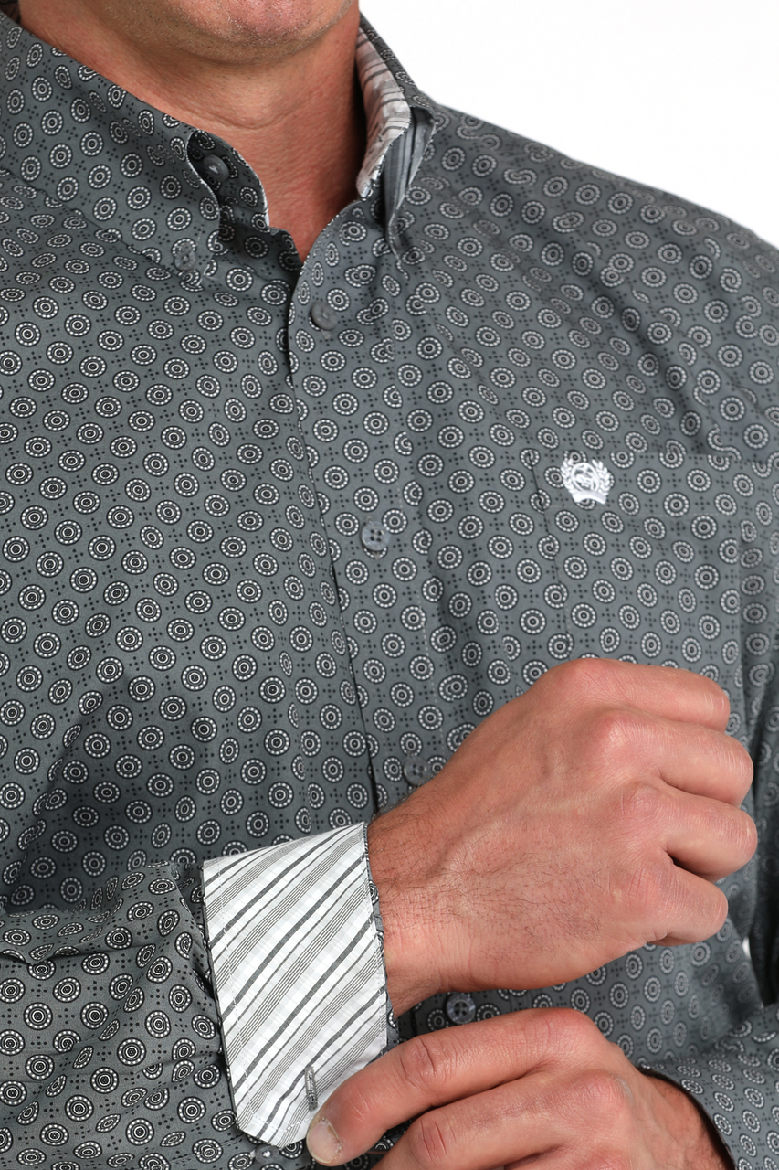 CINCH DARK GREY GEOMETRIC PRINT - MENS SHIRT - MTW1105987