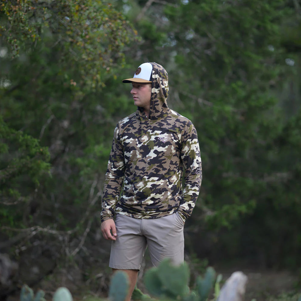 "HOODED CAPTAIN" CAMO LONG SLEEVE T-SHIRT