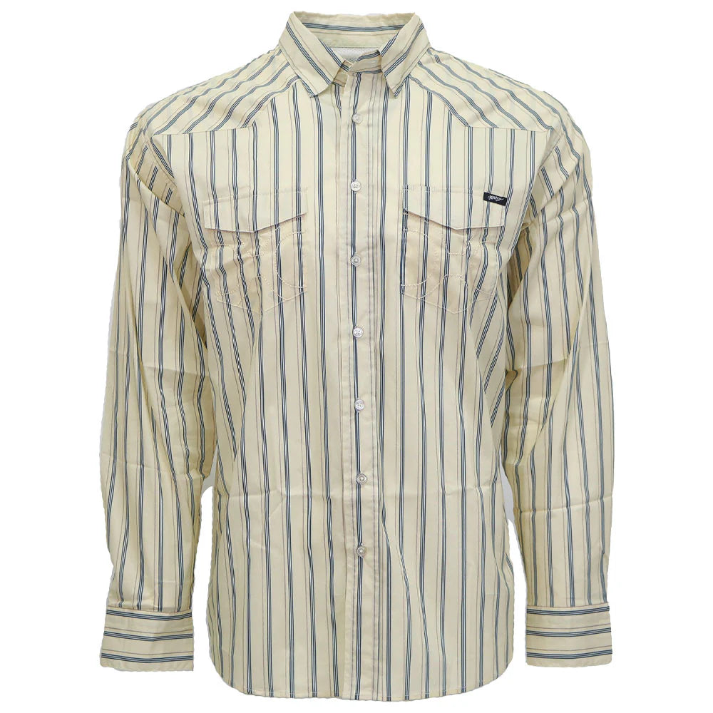 "MAVERICK" LONG SLEEVE BUTTON UP SHIRT WHITE W/PIN STRIPES