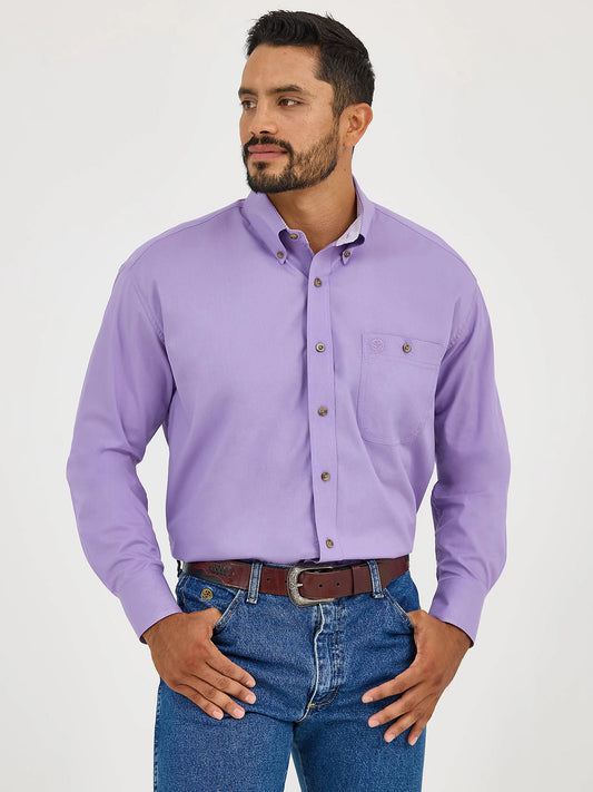 WRANGLER® GEORGE STRAIT™ SOLID  VIOLET ONE POCKET BUTTON DOWN LONG SLEEVE