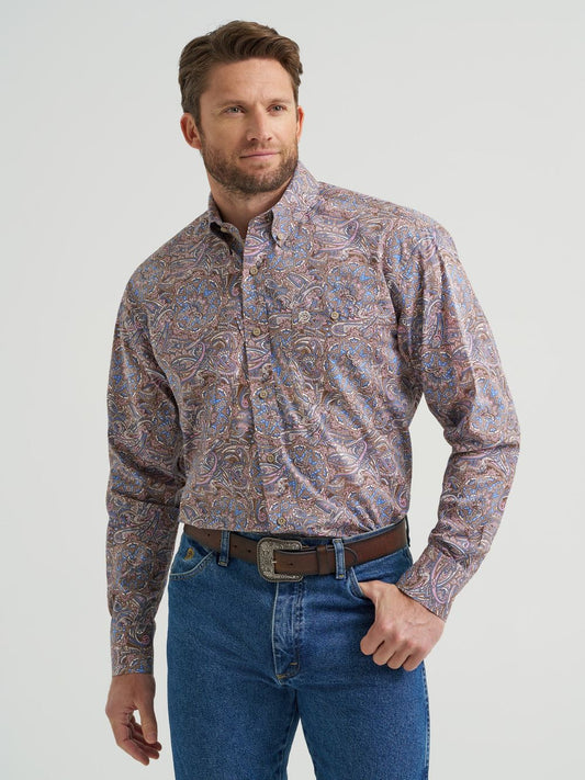 Wrangler George Strait One-Pocket Long Sleeve Shirt – Coffee Multi 112369578