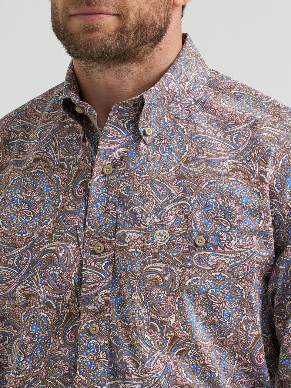 Wrangler George Strait One-Pocket Long Sleeve Shirt – Coffee Multi 112369578