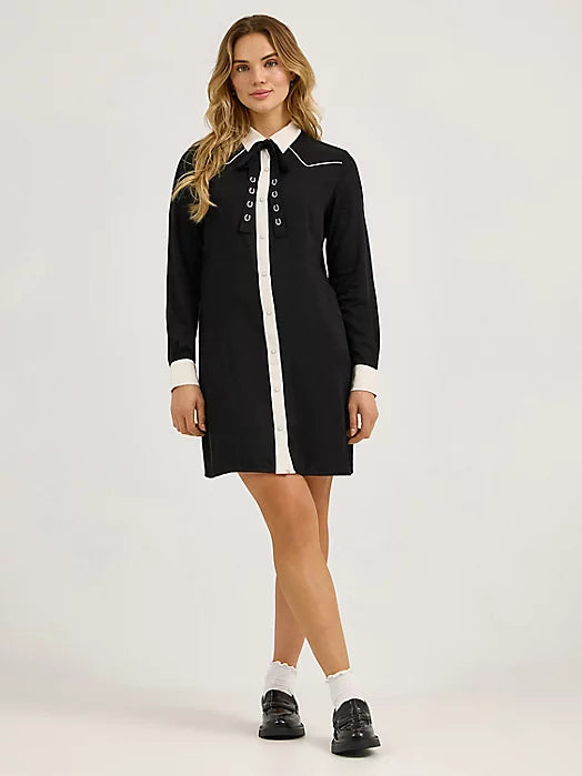 WOMEN'S CONTRAST CUFF WESTERN MINI DRESS