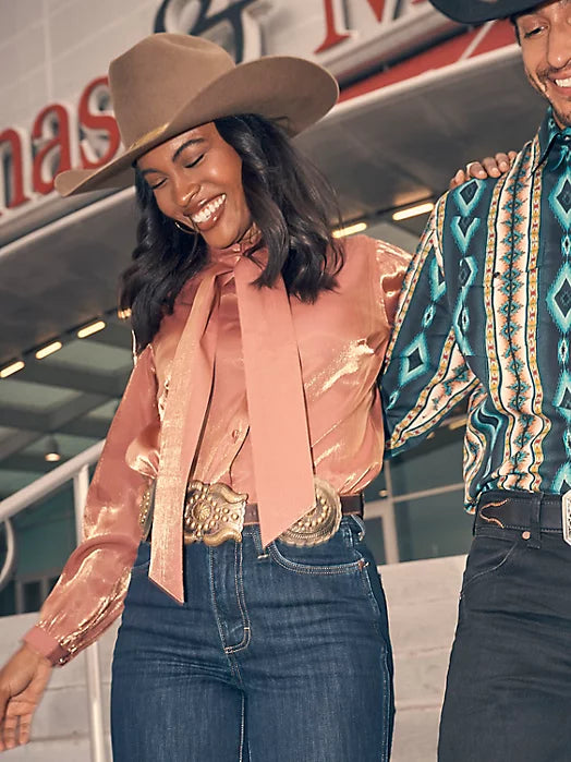 Wrangler Women’s Shimmer Tie Neck Blouse