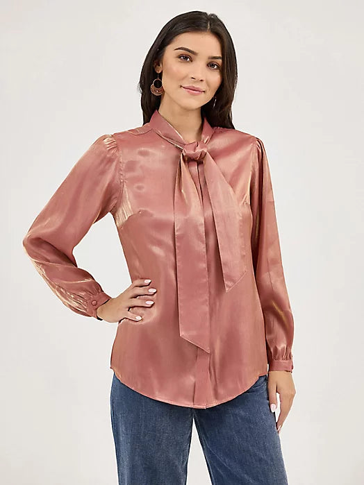 Wrangler Women’s Shimmer Tie Neck Blouse