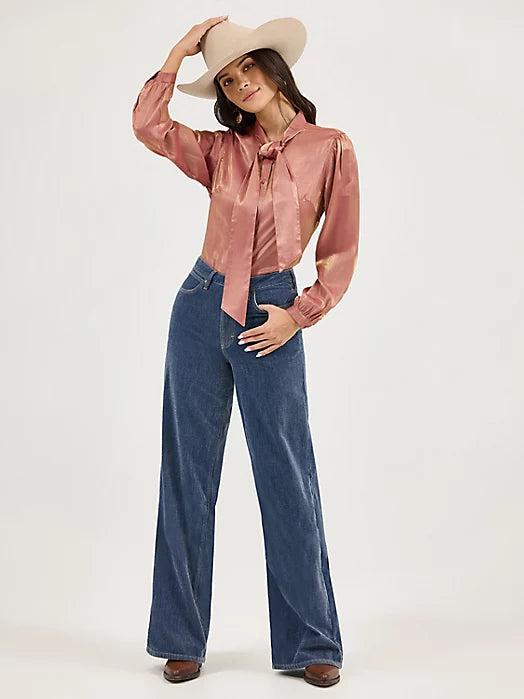 Wrangler Women’s Shimmer Tie Neck Blouse