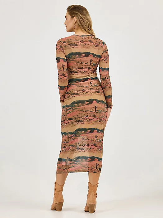 WOMEN'S DESERT PRINT MESH MAXI DRESS