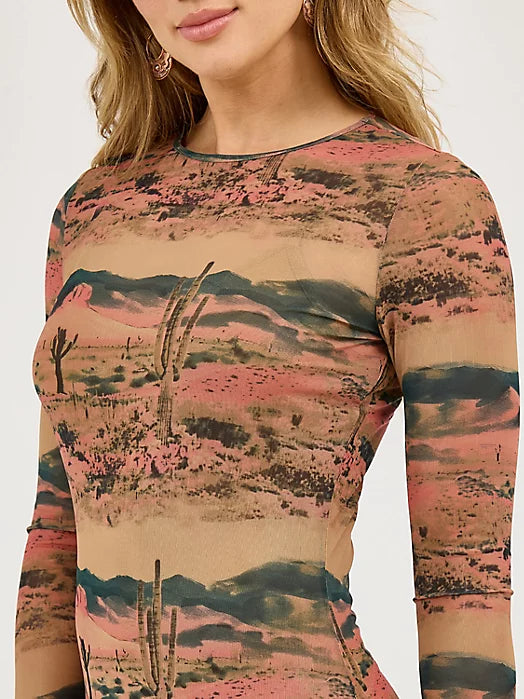 WOMEN'S DESERT PRINT MESH MAXI DRESS