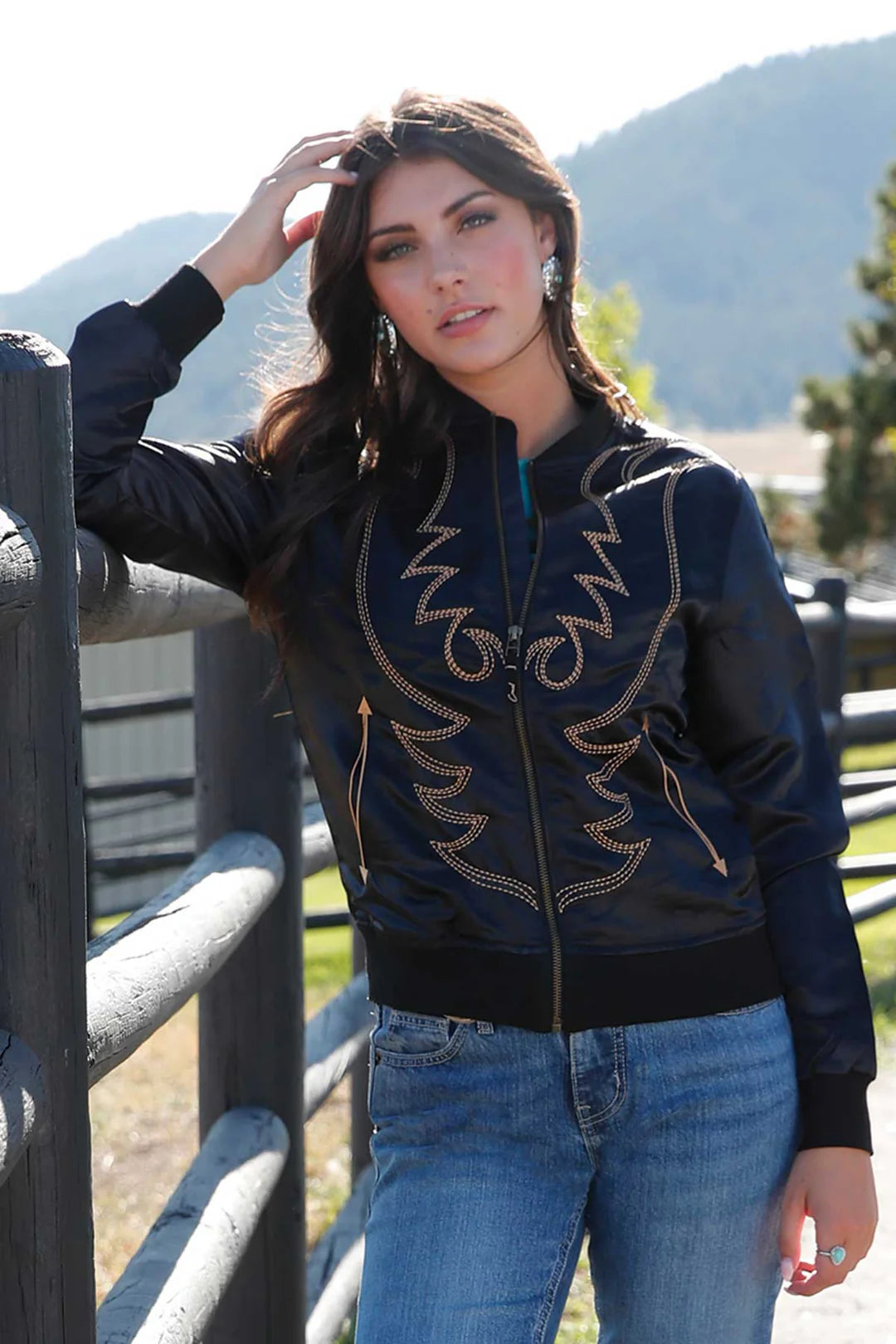 Women's Cruel Denim Black Bomber Jacket CWJ7517001