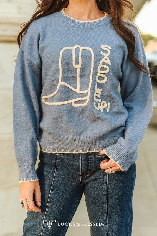 Periwinkle/Ivory Boot Sweater