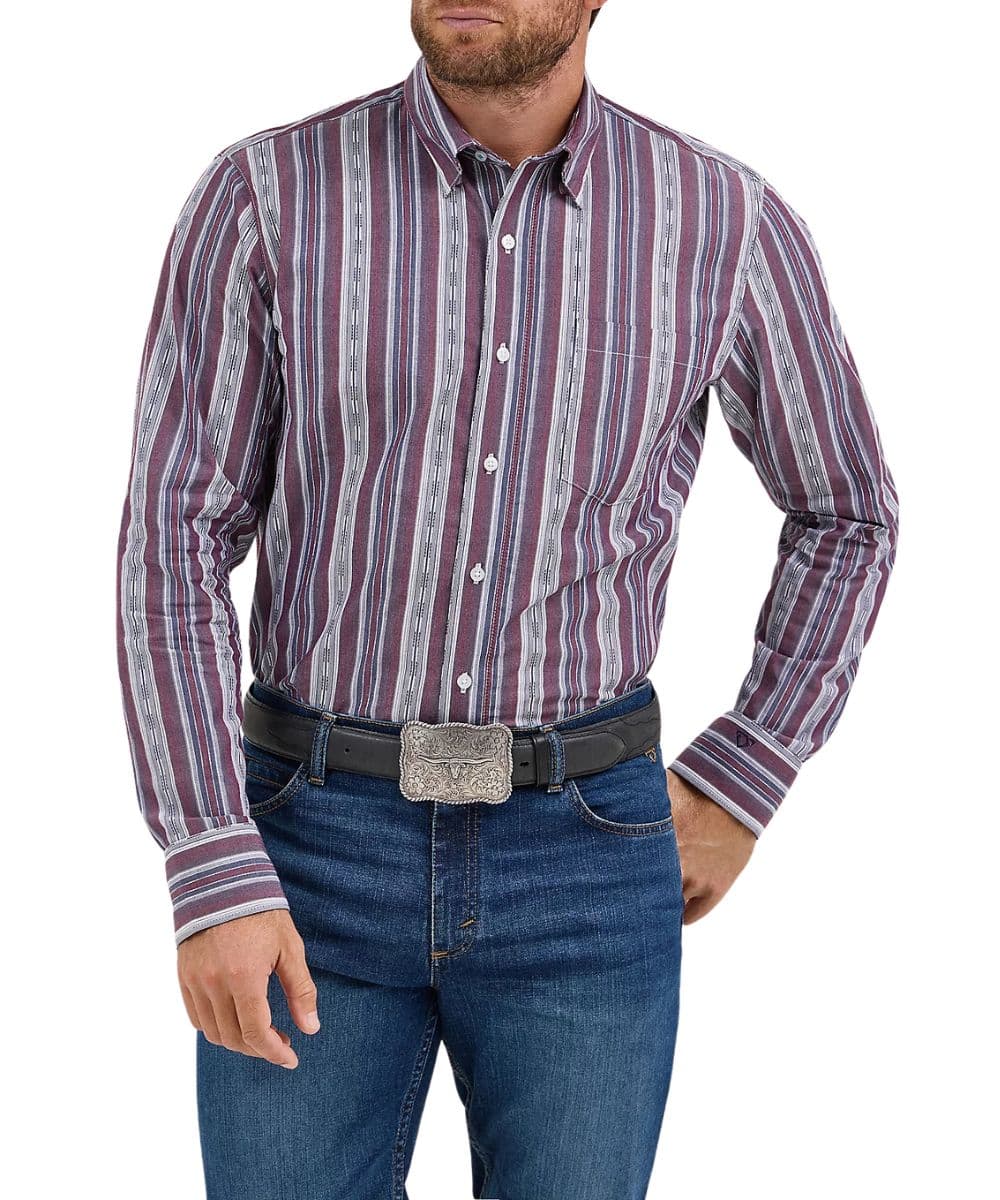 Wrangler Mens Cody Johnson Multi Color Stripe Button Long Sleeve Shirt