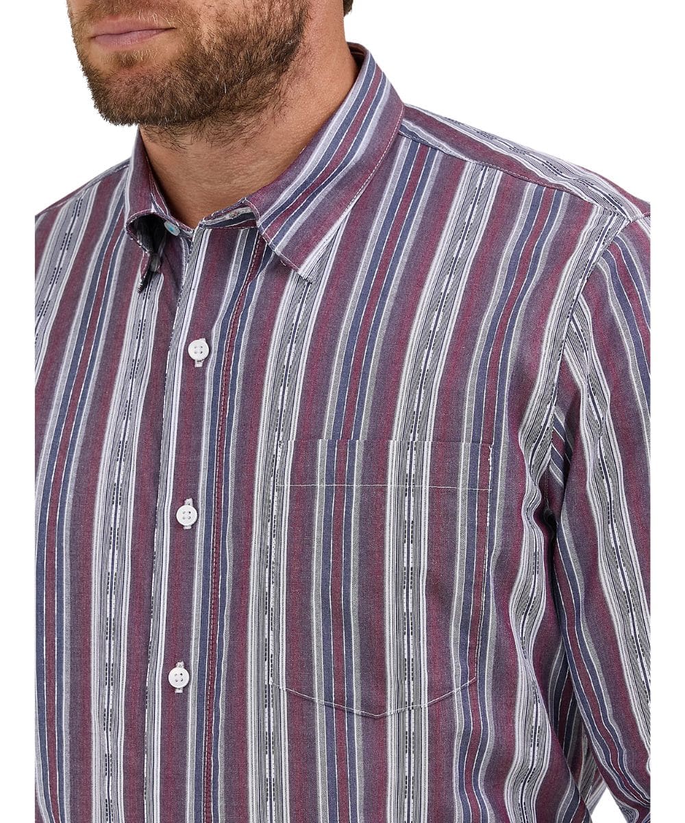 Wrangler Mens Cody Johnson Multi Color Stripe Button Long Sleeve Shirt