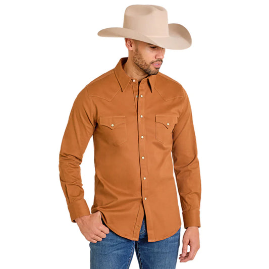 Rock & Roll Men's Solid Woven Snap Button Shirt(Rust)- BMN2S07875 👕