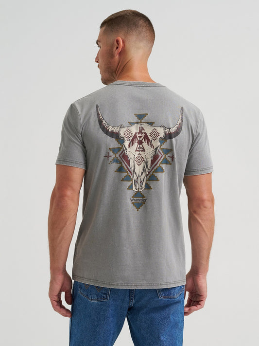 WRANGLER GREY HEATHER SKULL PRINT - MENS TEE - 112372848