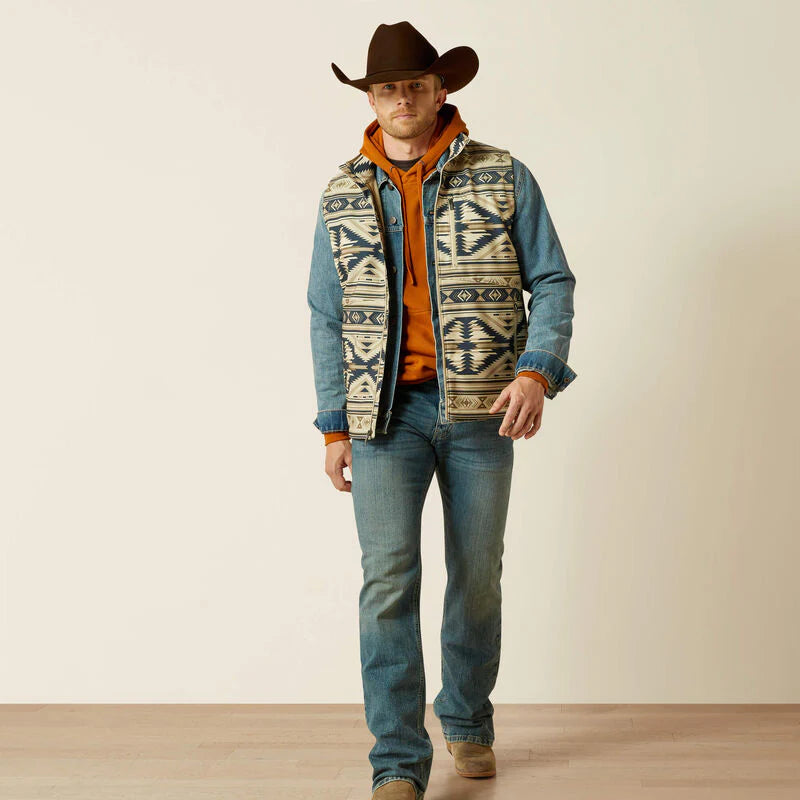 Ariat Men's White Pepper Southwest Logo Softshell Vest 10062590