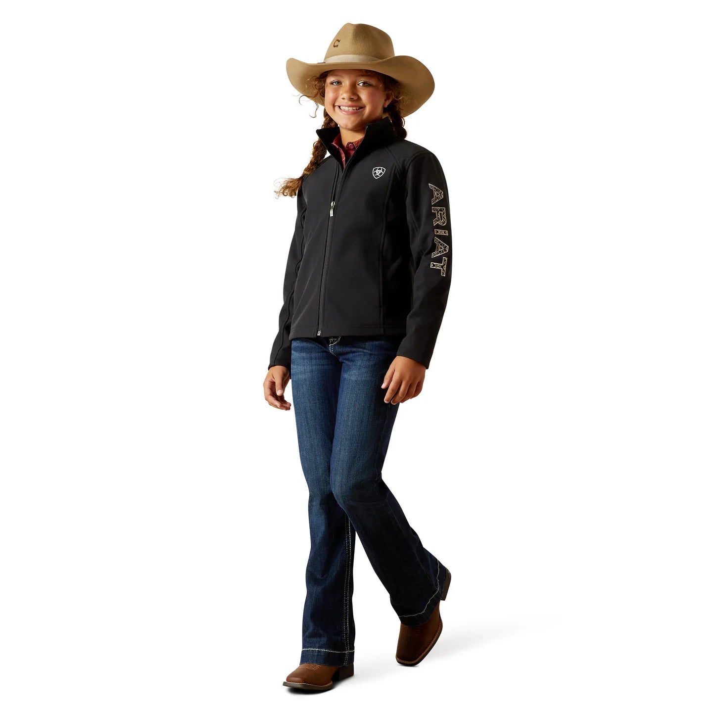 Ariat Youth Girl's Black Southwest Print Logo Softshell Jacket 10062867