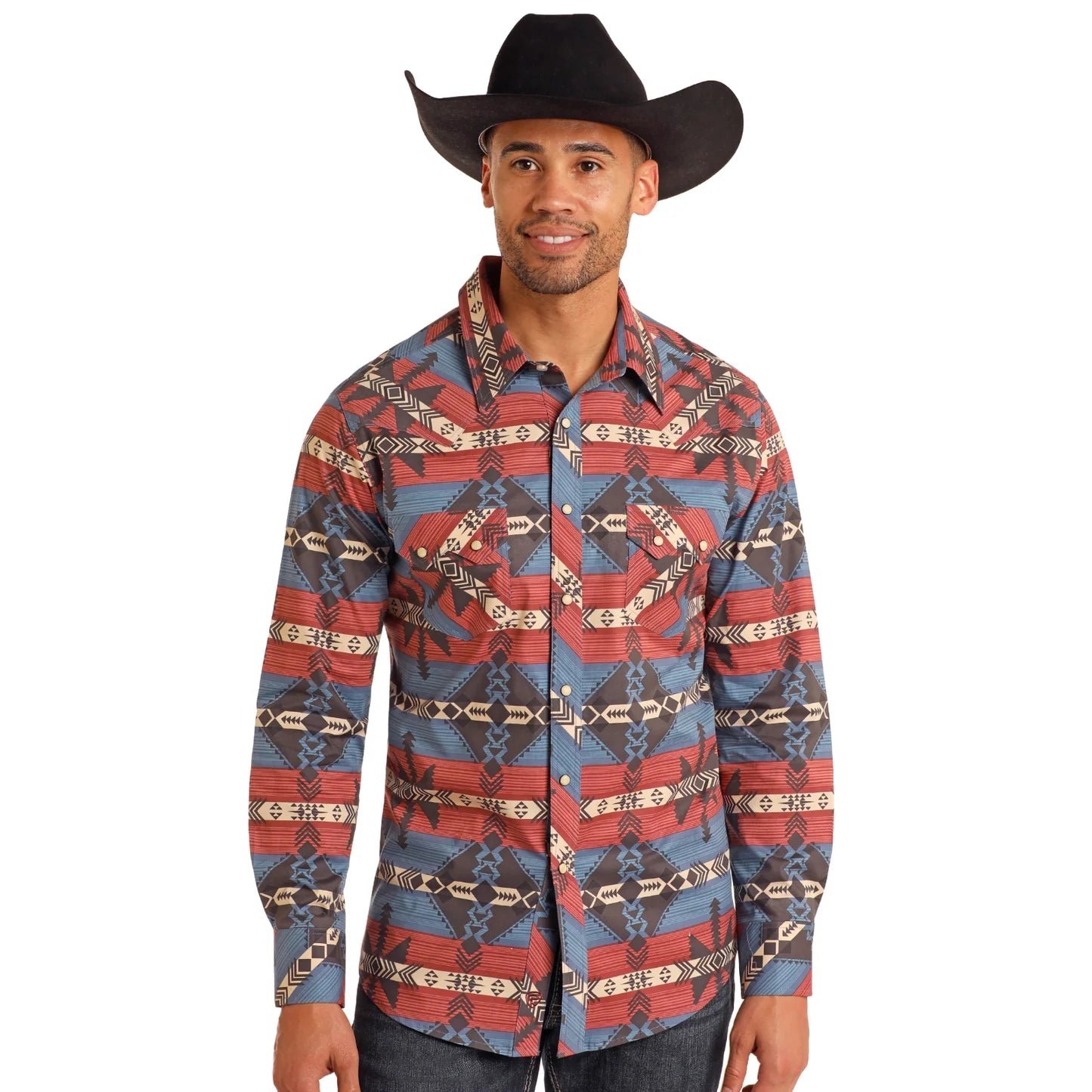 Panhandle Men's Southwestern Printed Blue Button Down Shirt