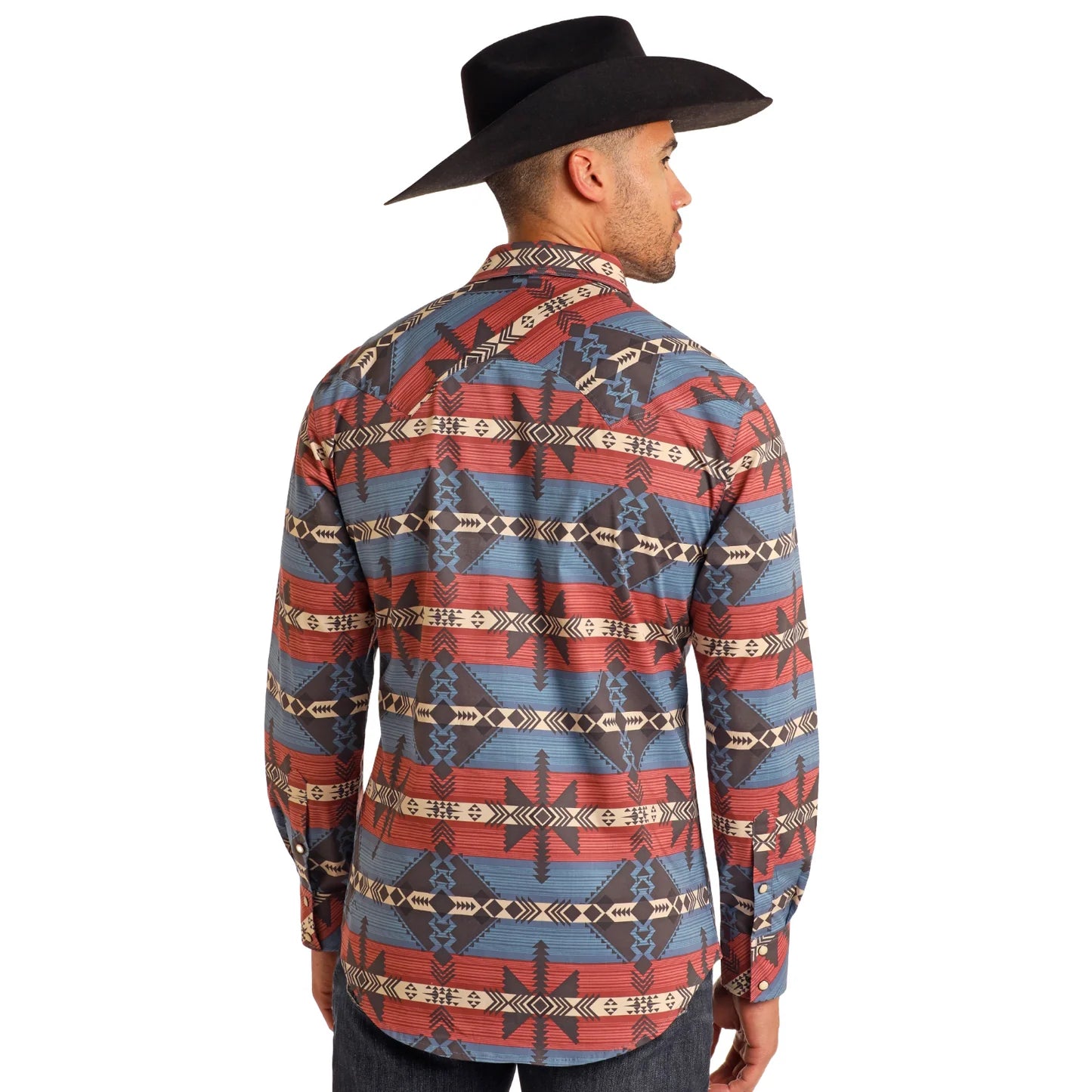Panhandle Men's Southwestern Printed Blue Button Down Shirt