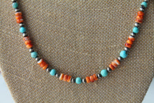 Load image into Gallery viewer, Spiny Orange Turquoise &amp; Navajo Pearls 2mm Necklace
