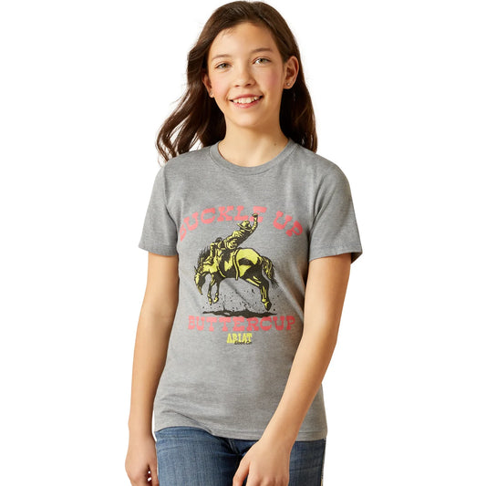 Ariat Youth Girl's Buck Up Ice Berg Grey T-Shirt 10063753