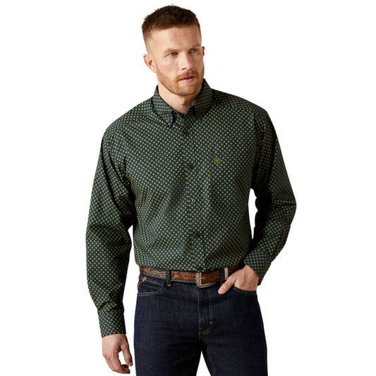 ARIAT WAYLON NAVY GREEN PRINT - MENS SHIRT