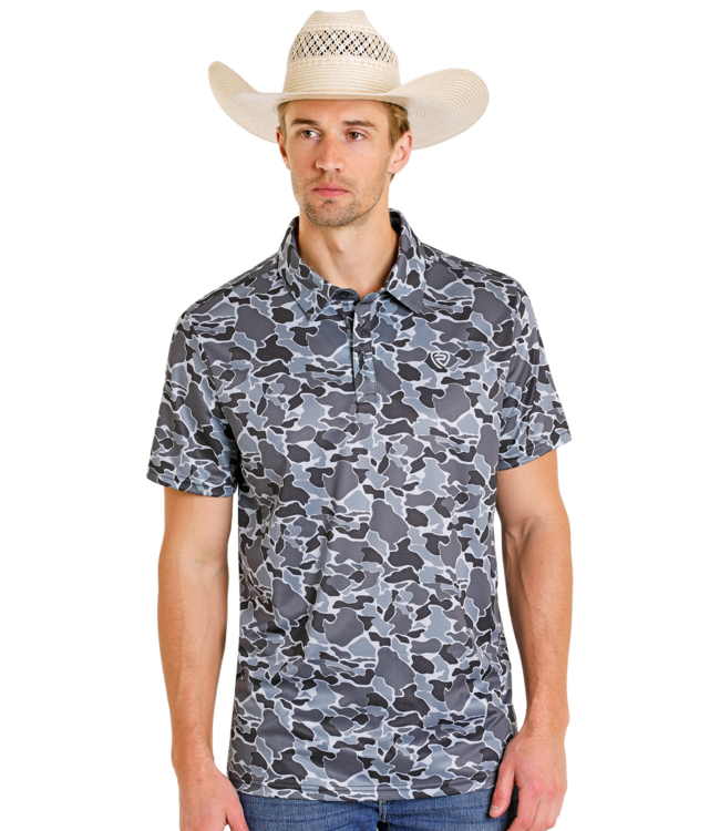 BM51T08355 CHARCOAL CAMO PRINTED MESH POLO☑️