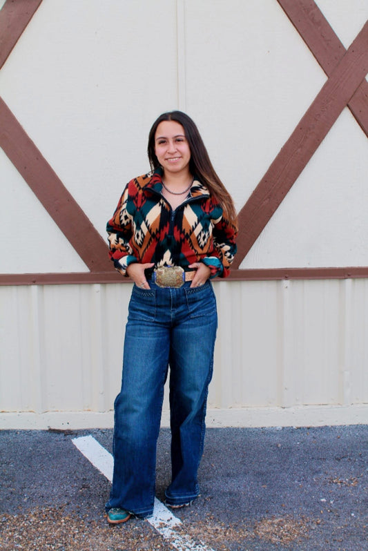 Wrangler Ladies Retro® Americana Sherpa Teal Zip Pullover