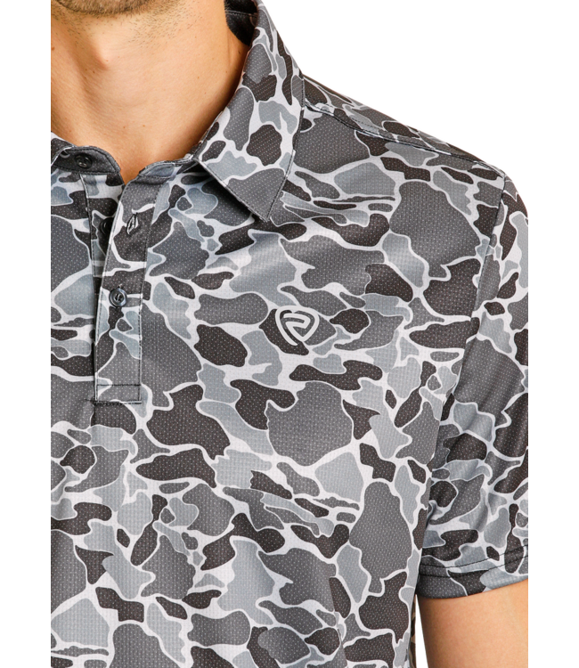 BM51T08355 CHARCOAL CAMO PRINTED MESH POLO☑️