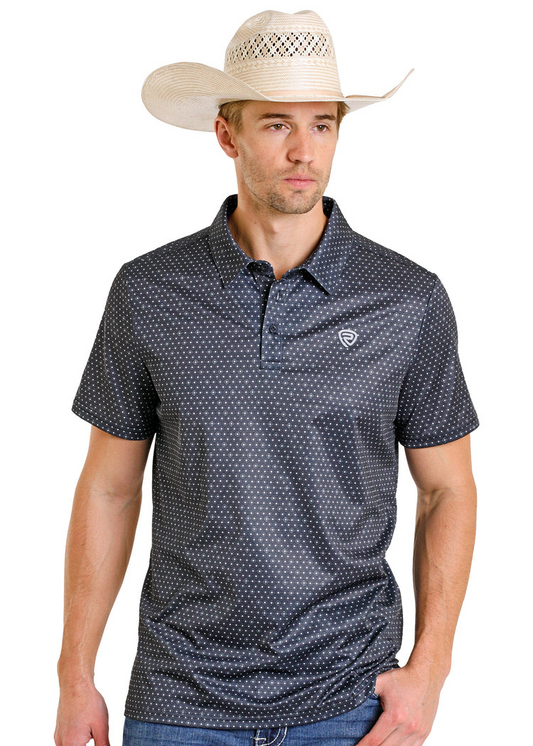 ROCK & ROLL GEO ALLOVER PRINT BLACK - MENS POLO - BM51T08331