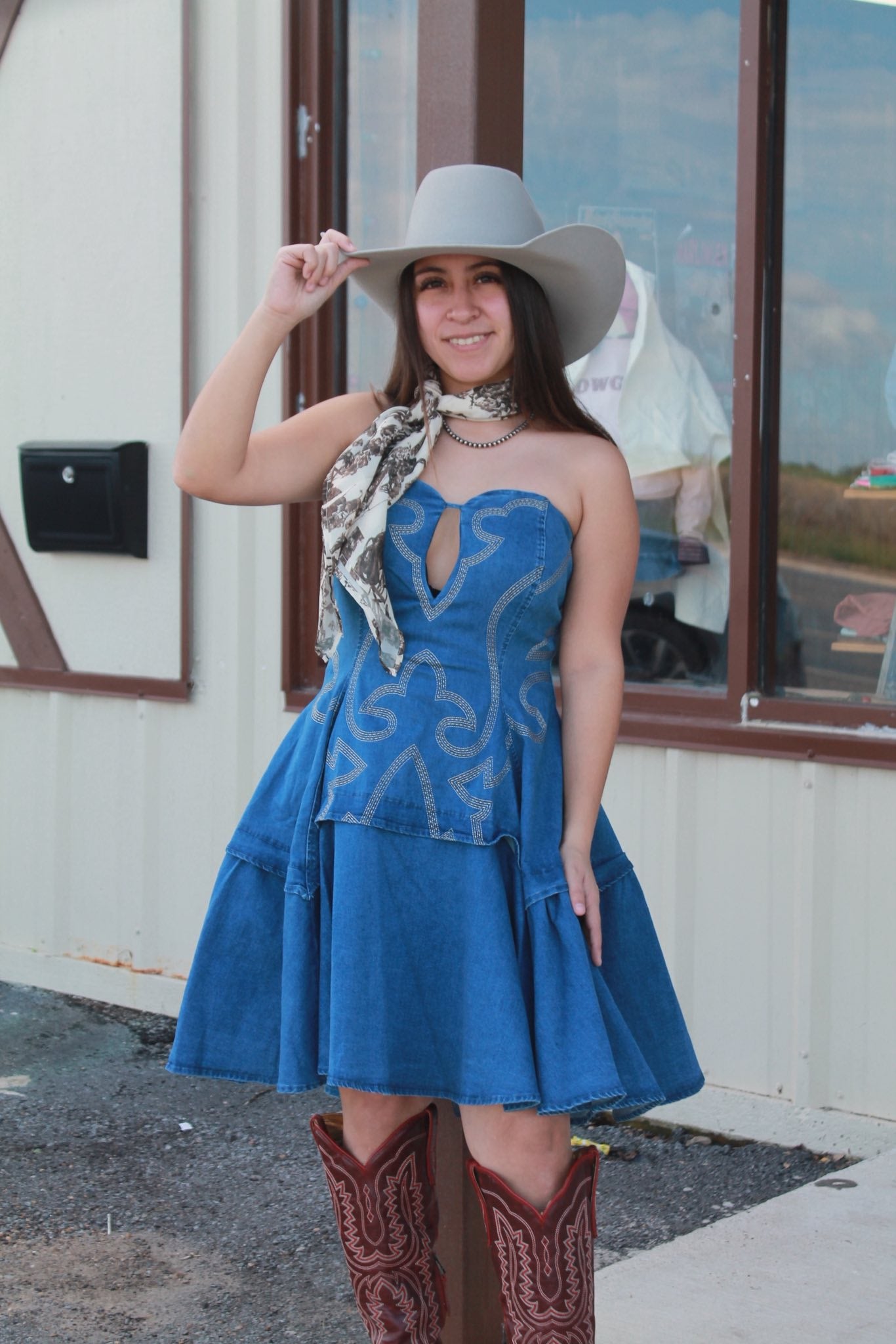 Western Dark Wash Ruffle Dress