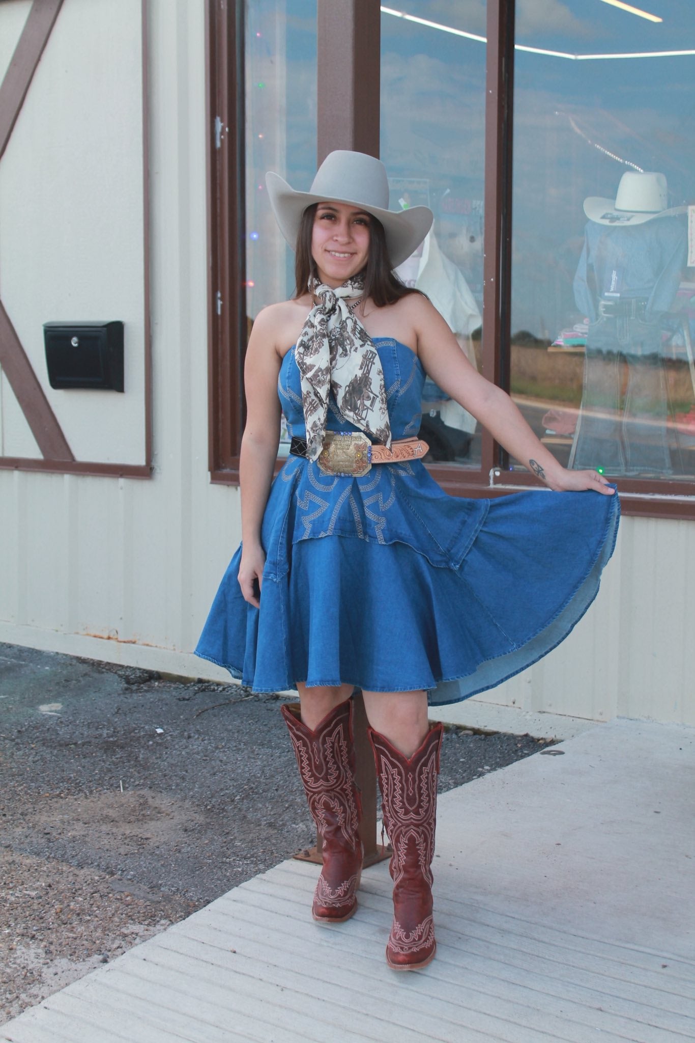 Western Dark Wash Ruffle Dress