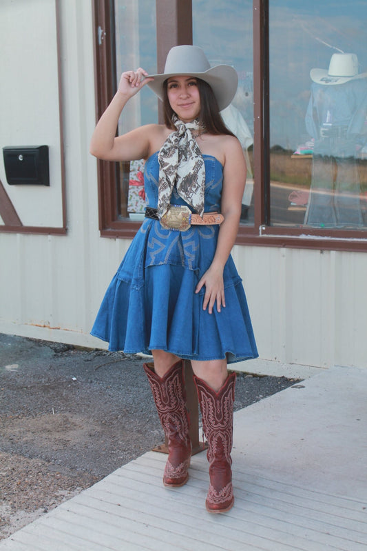 Western Dark Wash Ruffle Dress
