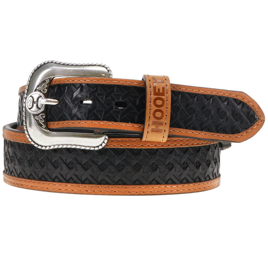 Hooey Men’s ‘Hand’s-Up’ Basketweave Embossed Black Leather Belt