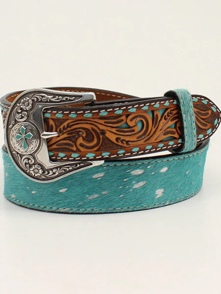 Turquoise Hide Silver Acid Wash Belt