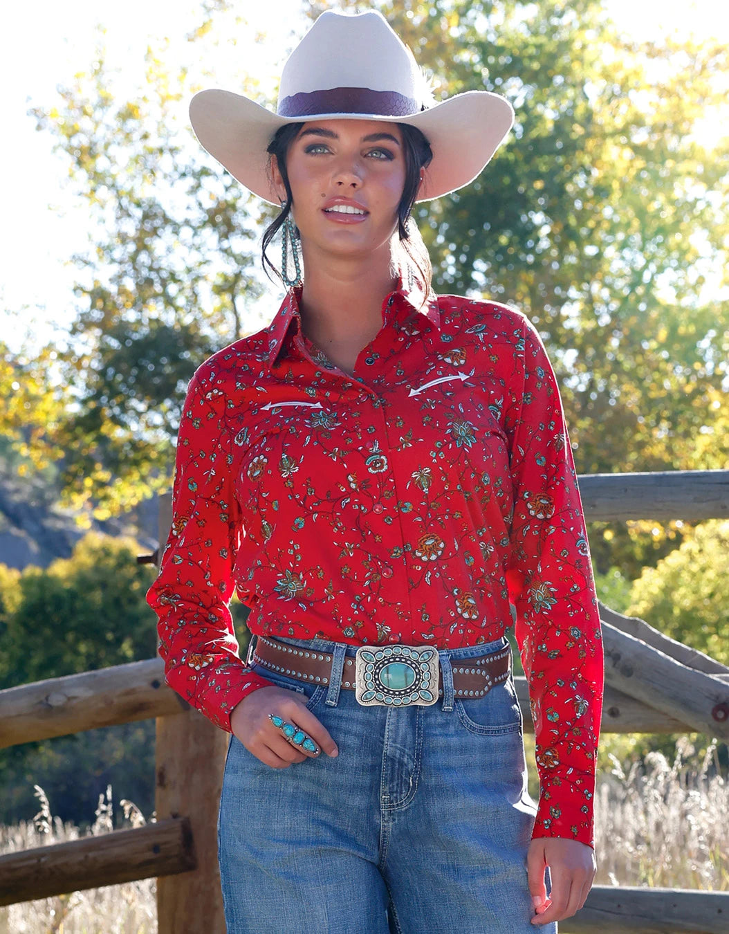 Cruel Denim Women's Long Sleeve Red Floral Snap Shirt CTW7554001