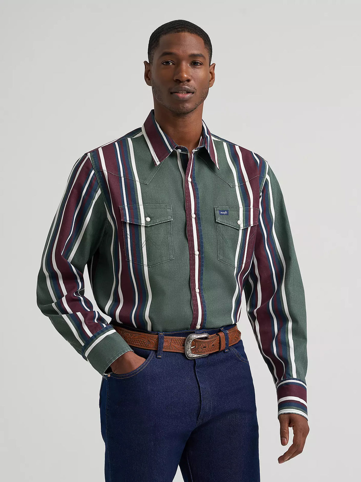 WRANGLER MEN'S GREEN BRUSHPOPPER LONG SLEEVE SHIRT 112385788 🤠
