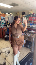 Load image into Gallery viewer, Brown Bedazzled Fringe Shorts
