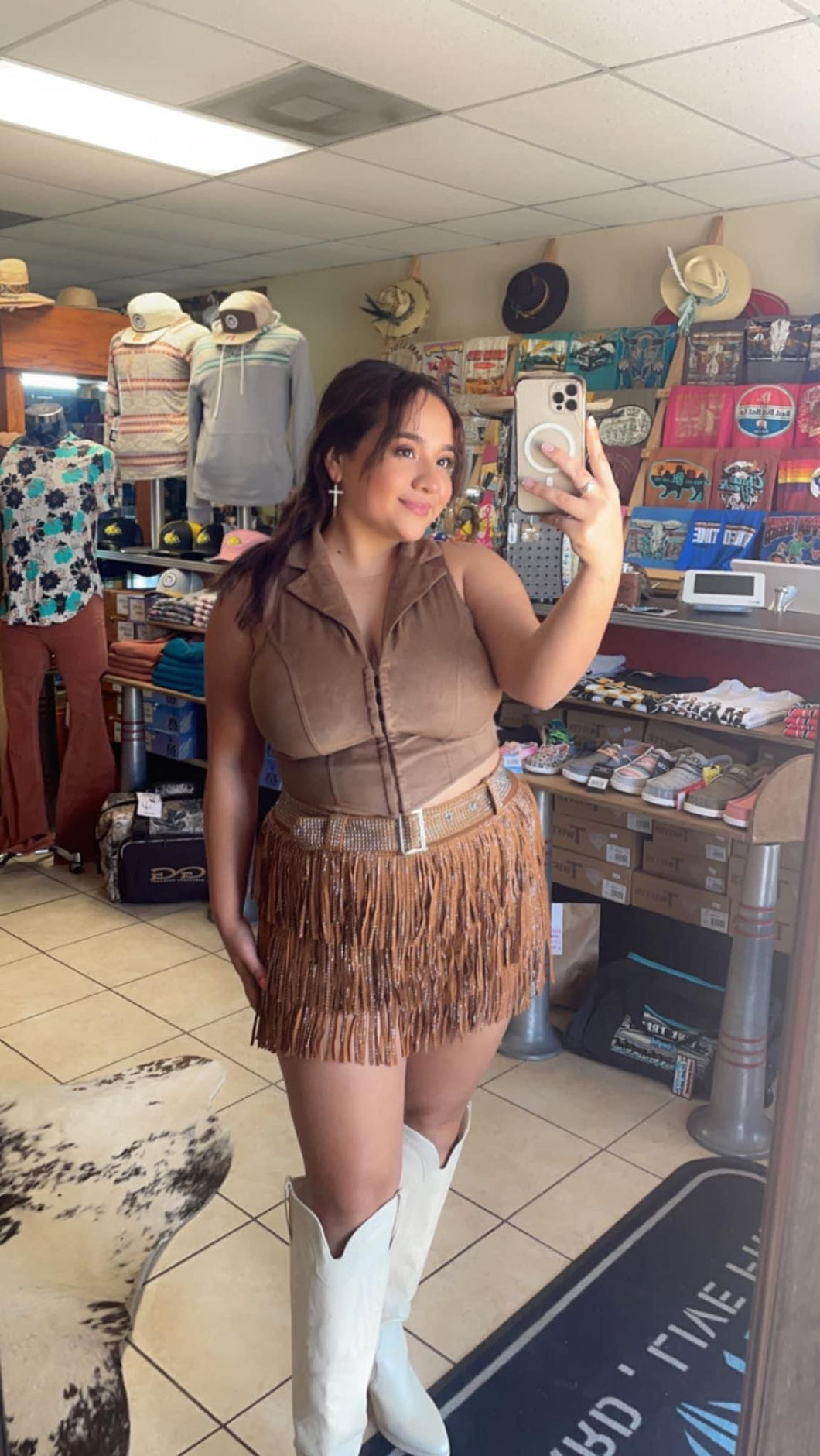 Brown Bedazzled Fringe Shorts