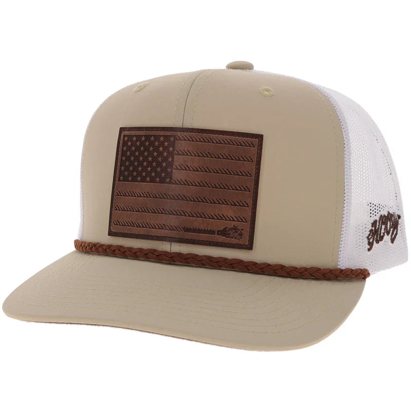 LIBERTY ROPER" TAN/WHITE W/LEATHER PATCH TRUCKER 🧢 ✅