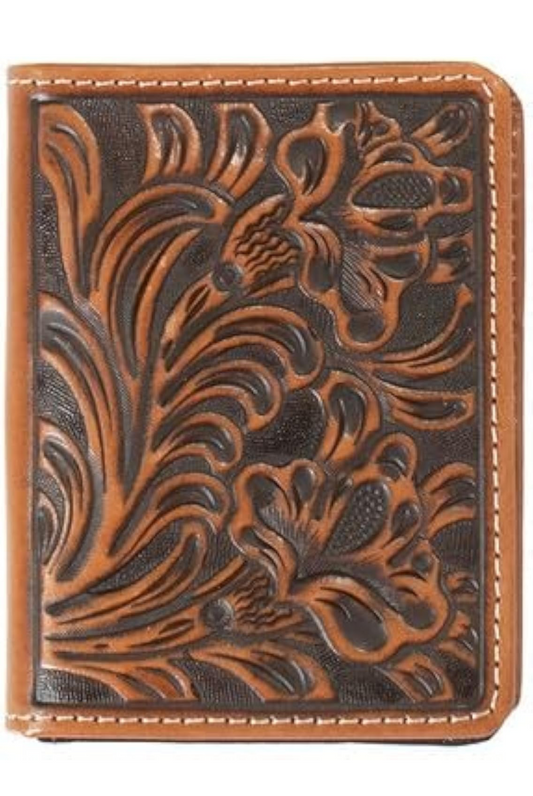 Nocona Western Wallet Mens Bifold Floral Embossed Med Brown