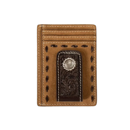 NOCONA MEN'S ROUGHOUT FLORAL LACE TAN MONEY CLIP