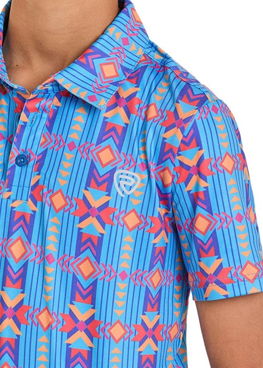 ROCK & ROLL SAPPHIRE AZTEC PRINTED POLO - KIDS BOYS POLO - BB51T08340 🤠