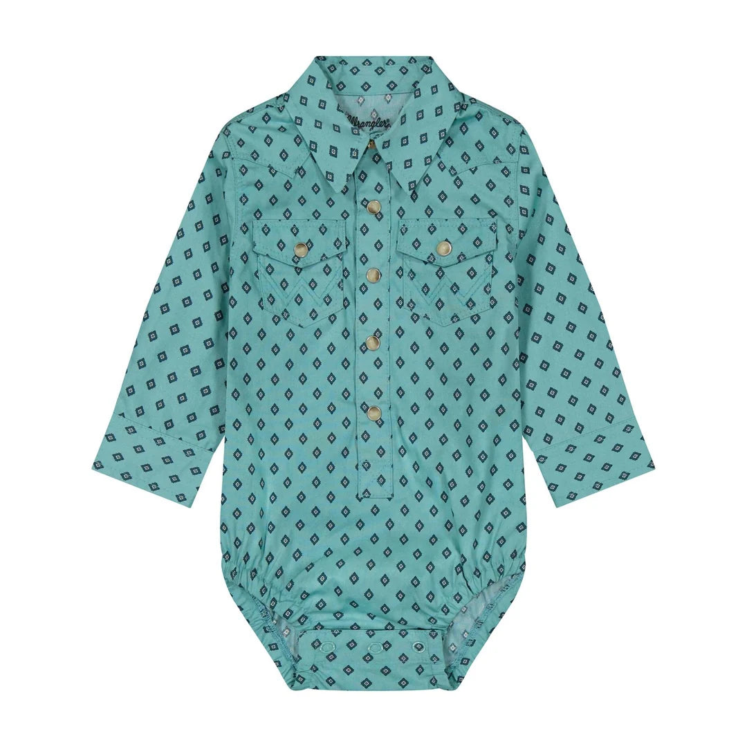 Baby Wrangler Turquoise Print Longsleeve Bodysuit 🤠