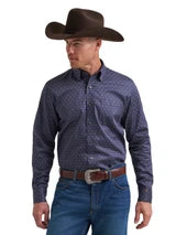 Men’s Wrangler X COJO Navy Saddle Point Print Longsleeve Button Up Shirt 🤠