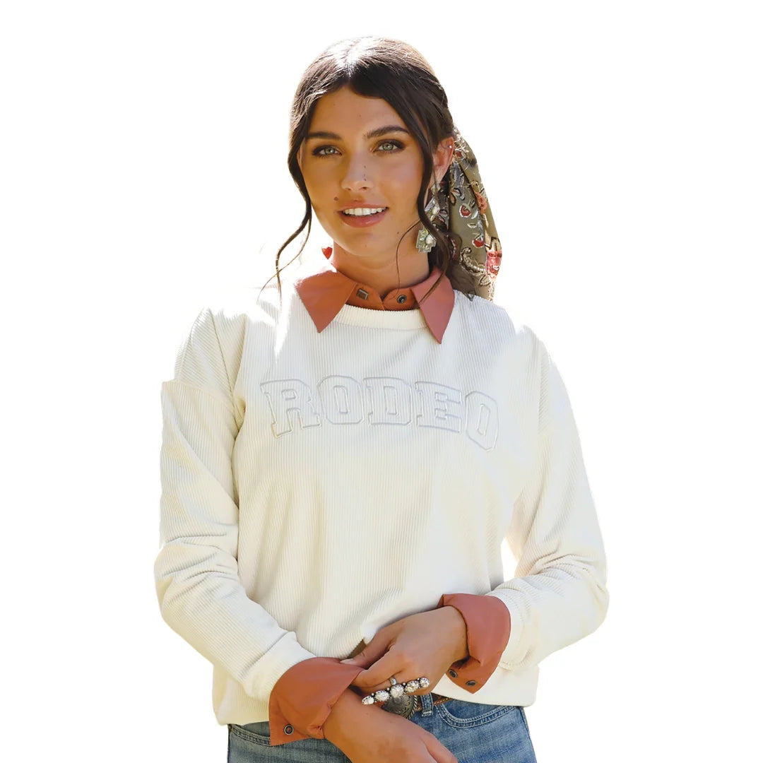 Cruel Denim Ladies Cream 'Rodeo' Ribbed Knit Sweatshirt 🤠