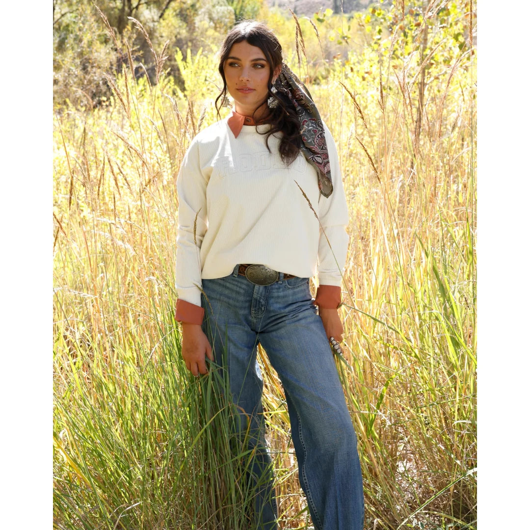 Cruel Denim Ladies Cream 'Rodeo' Ribbed Knit Sweatshirt 🤠
