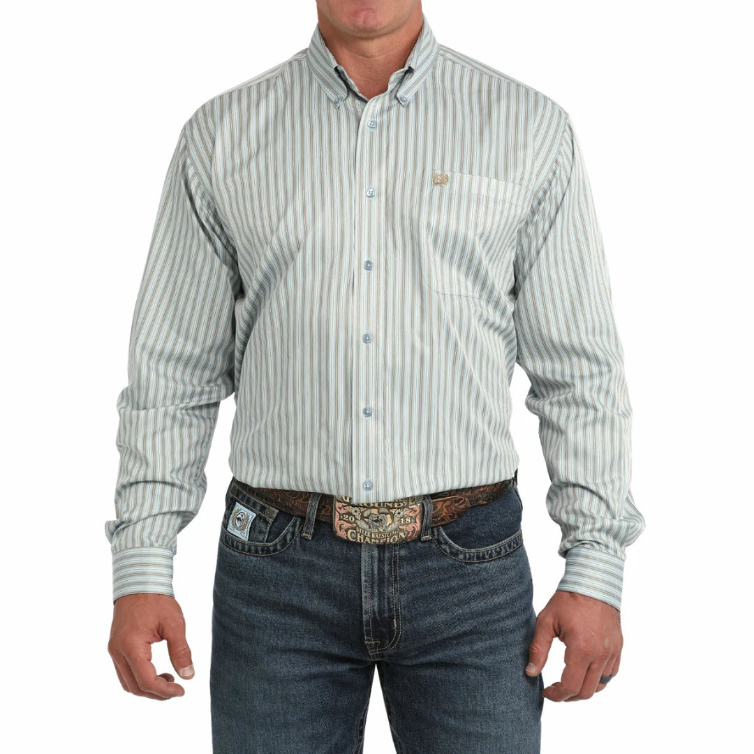 Cinch Mens Light Blue Striped Button Down MTW1106153🤠