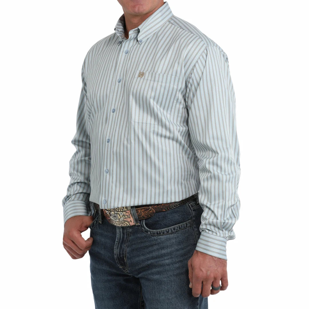Cinch Mens Light Blue Striped Button Down MTW1106153🤠